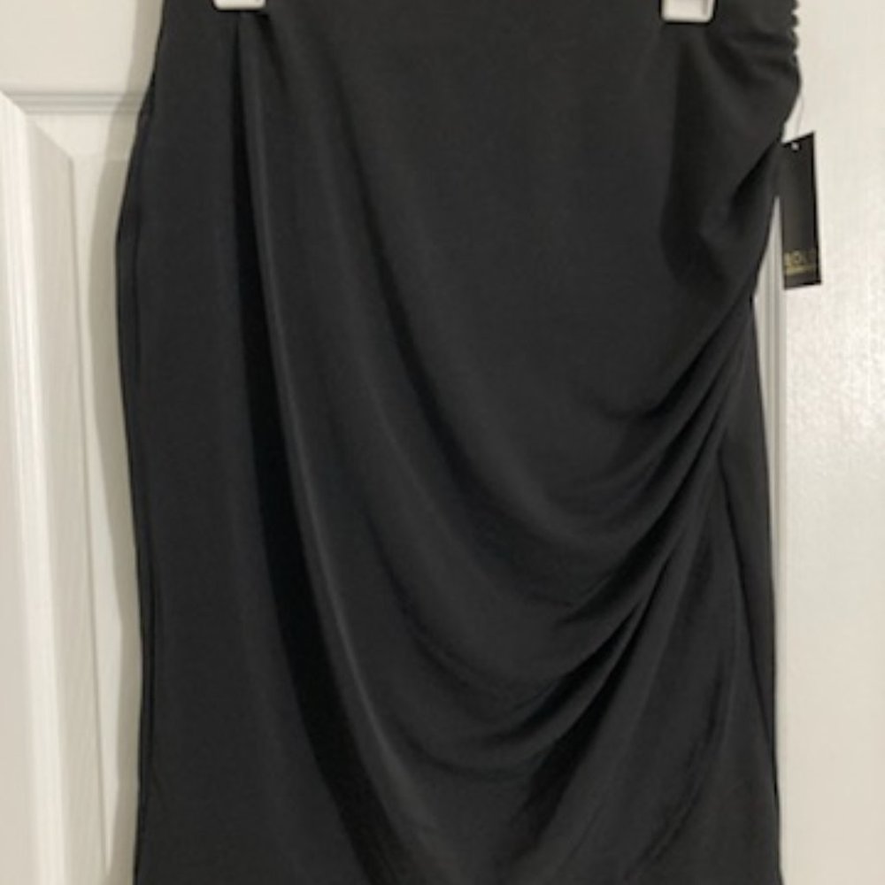 Ruched side black pull-on pencil skirt